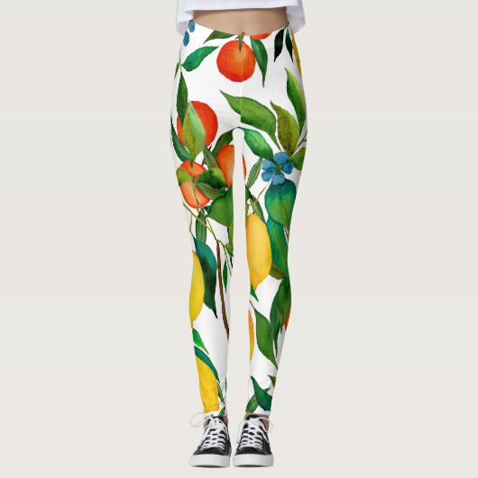 Zitrusfrüchte, lebendiges Aquarellmuster. Leggings (Vorderseite)