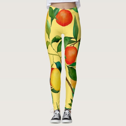 Zitrusfrüchte, lebendiges Aquarellmuster. Leggings (Vorderseite)