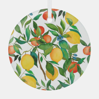 Zitrusfrüchte, lebendiges Aquarellmuster. Ornament Aus Glas