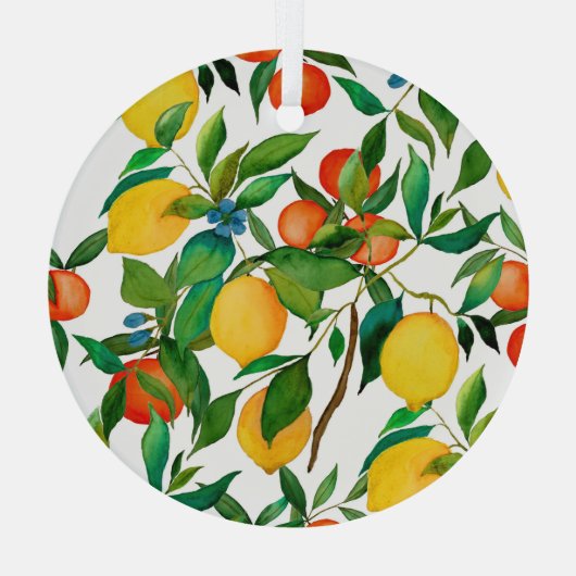 Zitrusfrüchte, lebendiges Aquarellmuster. Ornament Aus Glas (Rückseite)