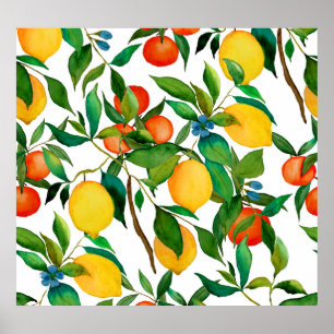 Zitrusfrüchte, lebendiges Aquarellmuster. Poster