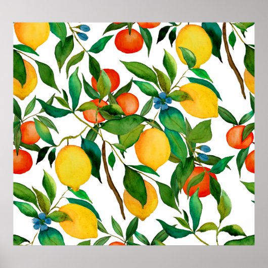 Zitrusfrüchte, lebendiges Aquarellmuster. Poster (Vorne)