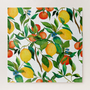 Zitrusfrüchte, lebendiges Aquarellmuster. Puzzle