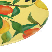 Zitrusfrüchte, lebendiges Aquarellmuster. Schneidebrett (Ecke)