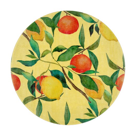 Zitrusfrüchte, lebendiges Aquarellmuster. Schneidebrett (Vorderseite)