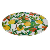 Zitrusfrüchte, lebendiges Aquarellmuster. Schneidebrett (Ecke)