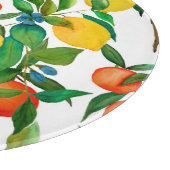 Zitrusfrüchte, lebendiges Aquarellmuster. Schneidebrett (Ecke)
