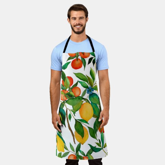 Zitrusfrüchte, lebendiges Aquarellmuster. Schürze (Getragen)