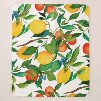 Zitrusfrüchte, lebendiges Aquarellmuster. Sherpadecke