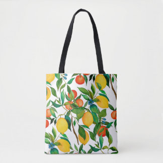 Zitrusfrüchte, lebendiges Aquarellmuster. Tasche