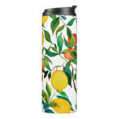 Zitrusfrüchte, lebendiges Aquarellmuster. Thermosbecher (Nach links gedreht)