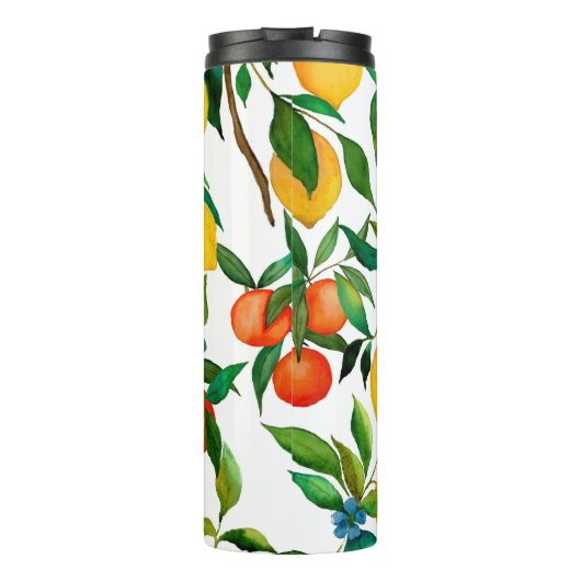 Zitrusfrüchte, lebendiges Aquarellmuster. Thermosbecher (Rückseite)