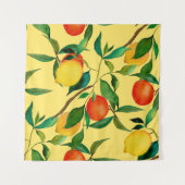 Zitrusfrüchte, lebendiges Aquarellmuster. Wandteppich (Vorderseite (Horizontal))