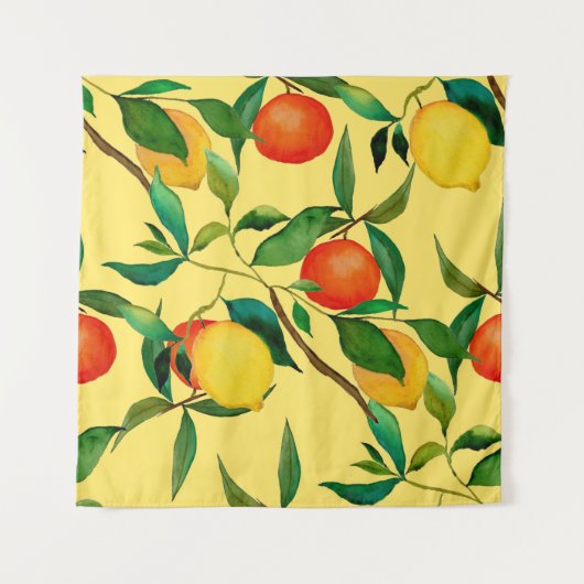 Zitrusfrüchte, lebendiges Aquarellmuster. Wandteppich (Vorderseite)