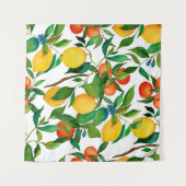 Zitrusfrüchte, lebendiges Aquarellmuster. Wandteppich (Vorderseite (Horizontal))