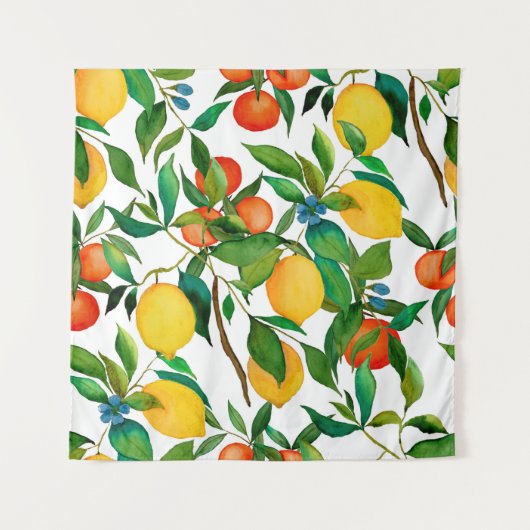 Zitrusfrüchte, lebendiges Aquarellmuster. Wandteppich (Vorderseite)