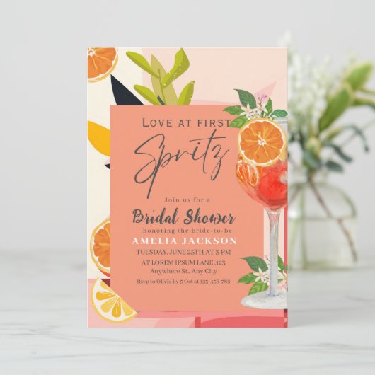 Zitrusfrüchte-Liebe im ersten Spritz-Brautparty Einladung (Stehend Vorderseite)