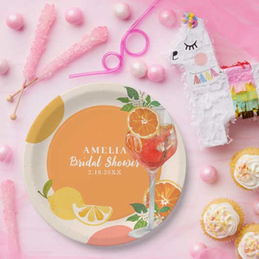 Zitrusfrüchte-Liebe im ersten Spritz-Brautparty Pappteller (Party)