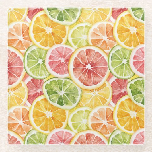 Zitrusfrüchte Limette Zitrone Orange Grapefruit Glasuntersetzer (Vorderseite)