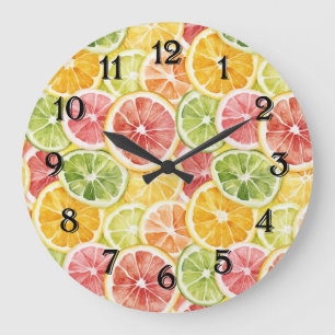 Zitrusfrüchte Limette Zitrone Orange Grapefruit Große Wanduhr