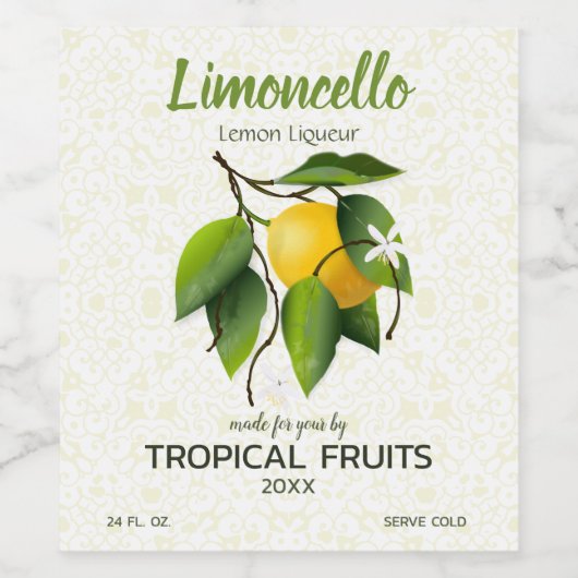 Zitrusfrüchte | Limoncello Weinetikett (Einzelnes Label)