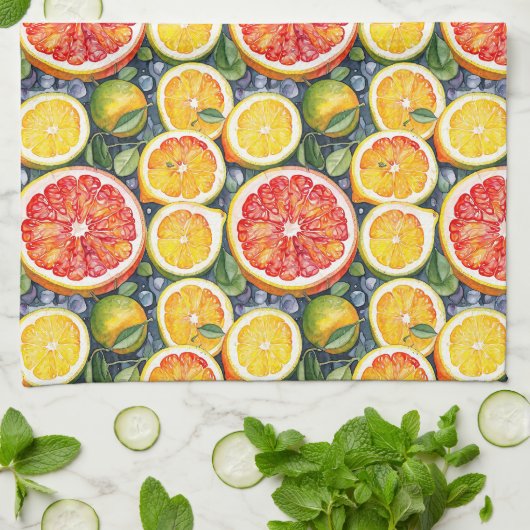 Zitrusfrüchte, Limonen und Zitronenfrüchte Geschirrtuch (Gefaltet)