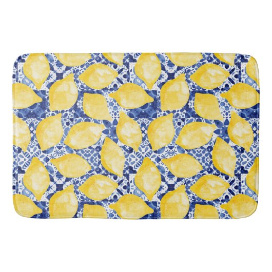Zitrusfrüchte Mittelmeer Blauer Ton Badematte (Vorderseite)