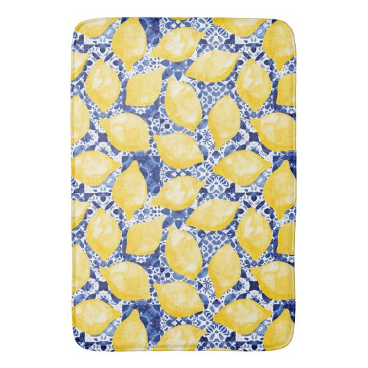 Zitrusfrüchte Mittelmeer Blauer Ton Badematte (Vorderseite Vertikal)