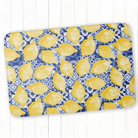 Zitrusfrüchte Mittelmeer Blauer Ton Badematte