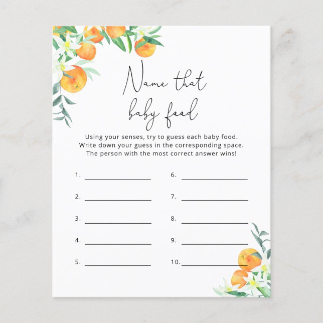 Zitrusfrüchte - Name dieses Baby Food Dusche Spiel (Vorderseite)