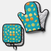 Zitrusfrüchte Ofenhandschuh & Topflappen-Set (Vorderseite/Rückseite)