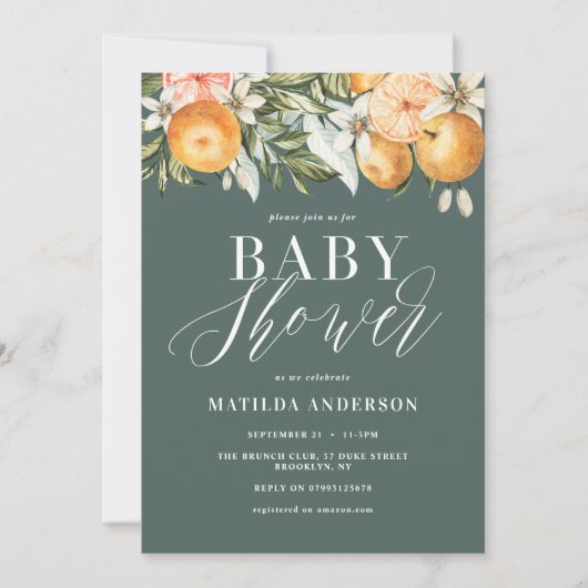 Zitrusfrüchte, Orange + Blüte Babydusche (Vorderseite)