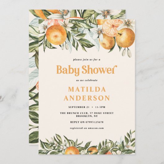 Zitrusfrüchte, Orange + Blüte Babydusche (Vorne/Hinten)