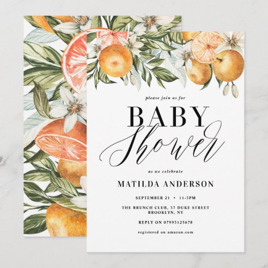 Zitrusfrüchte, Orange + Blüte Babydusche (Vorne/Hinten)