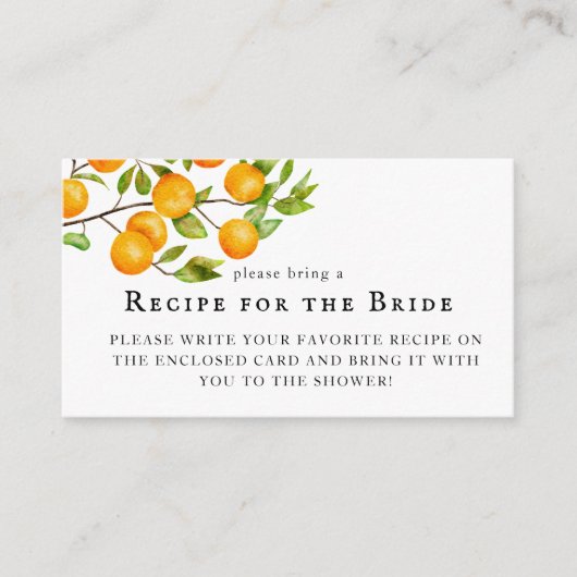 Zitrusfrüchte Orange Brautparty Recipe Anfrage Begleitkarte (Vorderseite)