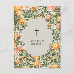 Zitrusfrüchte, Orangen + Blüten Taufe Einladungspostkarte