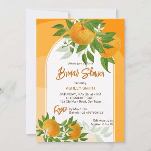 Zitrusfrüchte-Orangen-Brautparty Einladung (Vorderseite)