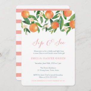 Zitrusfrüchte Orangen Sip and See Party, Baby Girl Einladung