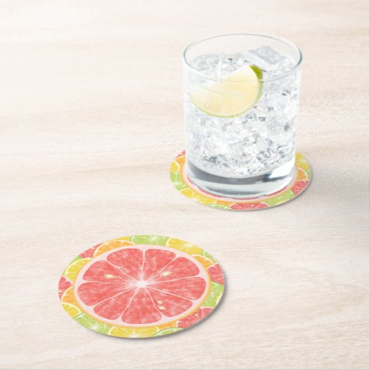 Zitrusfrüchte Runder Pappuntersetzer (Vor Ort)