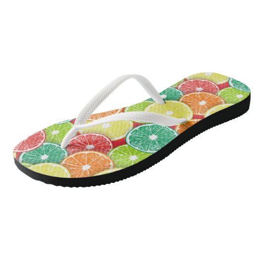 Zitrusfrüchte-Scheiben Pop Art 2 Badesandalen (Schrägansicht)