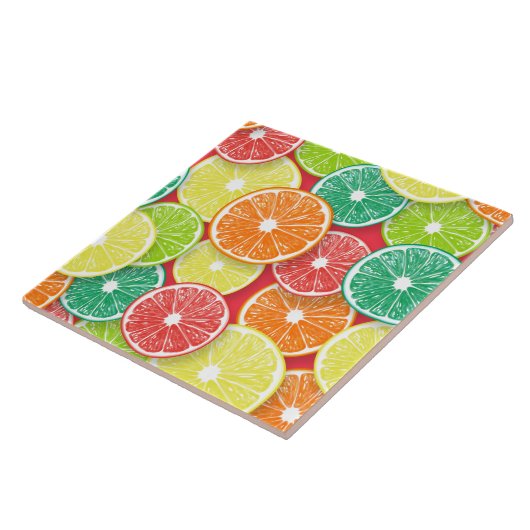 Zitrusfrüchte-Scheiben Pop Art 2 Fliese (Seite)