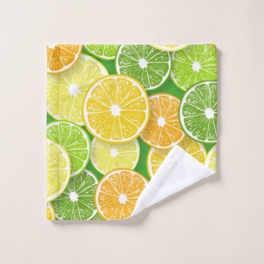 Zitrusfrüchte-Scheiben Pop Art 3 Badhandtuch Set (Waschlappen)