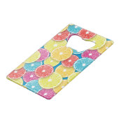 Zitrusfrüchte Scheiben Pop Art Geldbeutel Flaschenöffner (Vorderseite Schrägansicht)