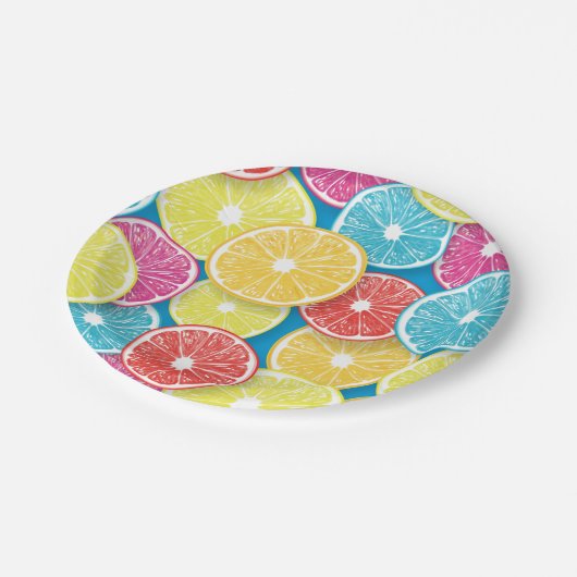 Zitrusfrüchte Scheiben Pop Art Pappteller (Schrägansicht)