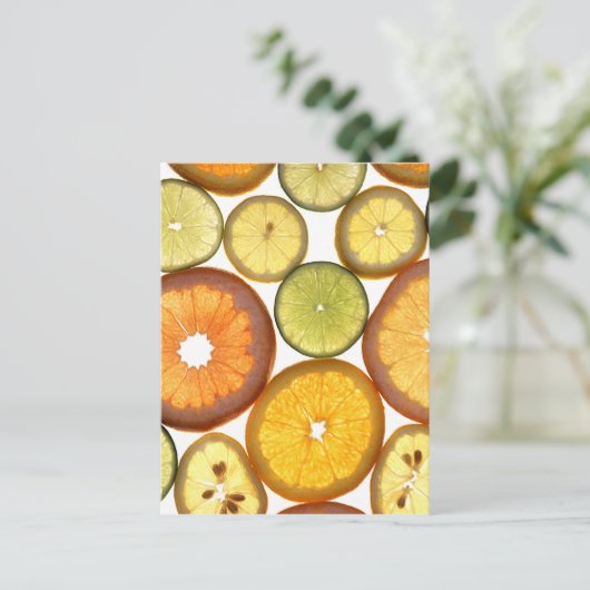 Zitrusfrüchte-Scheiben Postkarte (Stehend Vorderseite)