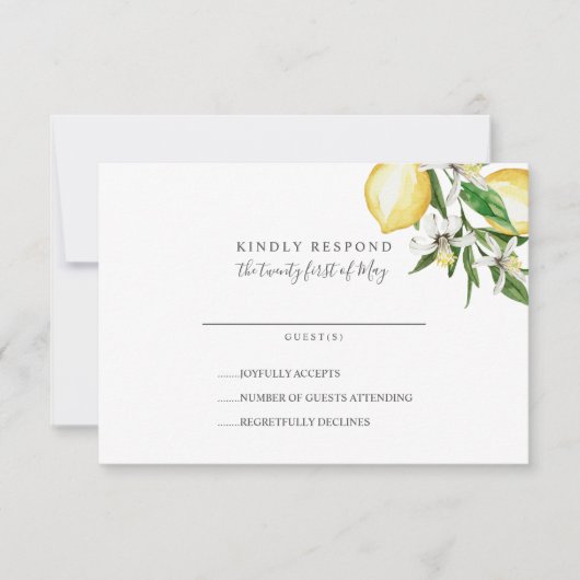 Zitrusfrüchte und Blätter gelbe Hochzeit RSVP (Vorderseite)