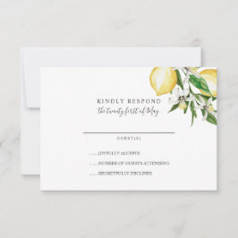 Zitrusfrüchte und Blätter gelbe Hochzeit RSVP Karte