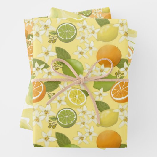 Zitrusfrüchte- und Blossom-Umschlagpapier Geschenkpapier Set (Beispiel)