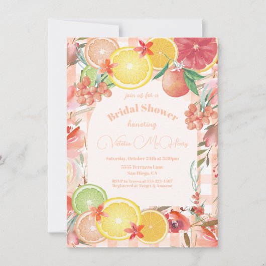 Zitrusfrüchte und Blume Brautparty Einladung (Vorderseite)