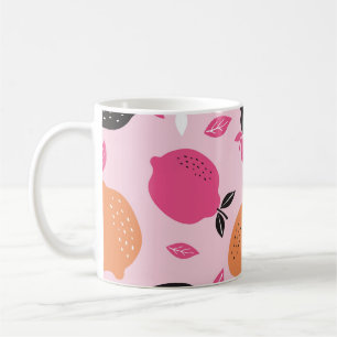 Zitrusfrüchte, vintage Textilmuster. Kaffeetasse